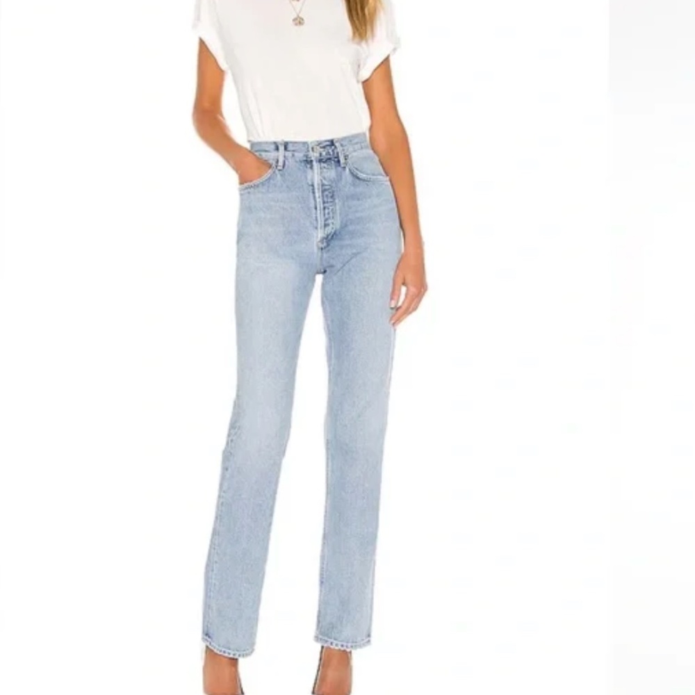 Agolde Light Wash Lana Mid Rise Straight Riptide